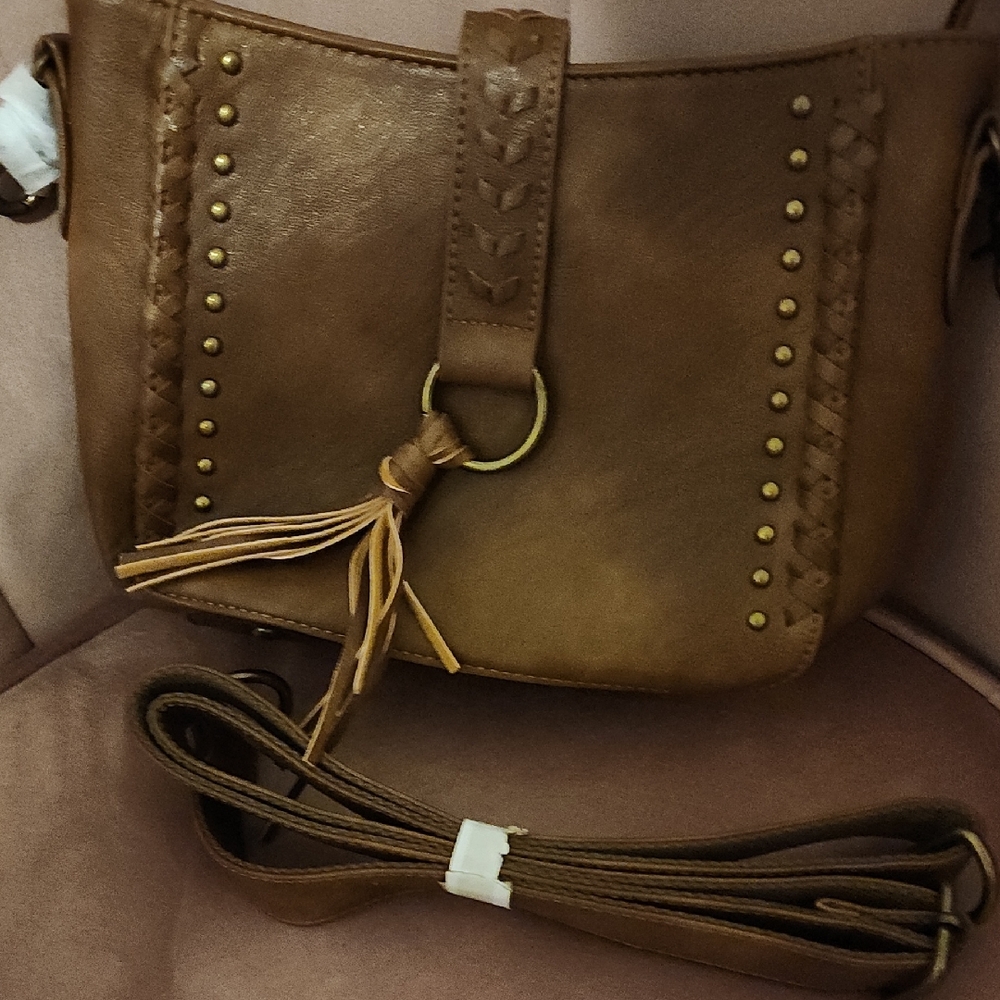 Nordstrom Tan Leather Crossbody Bag with Tassel